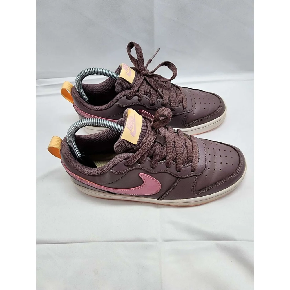 Nike Court Vision Low SE Leather Sneakers Brown Pink Swoosh Youth Size 5.5Y Used